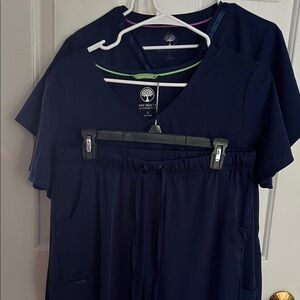 Healing Hands Navy Blue Scrub trio size L /pants petite length L